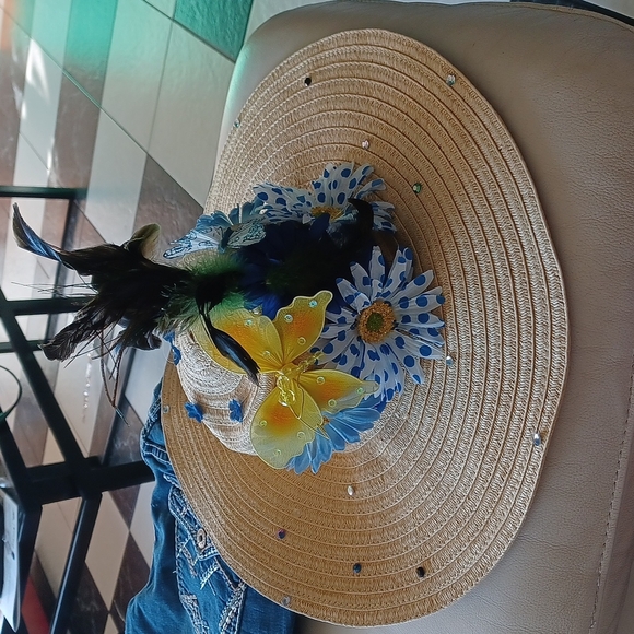 Sun shade hat with add floral accents, one of a kind! - Picture 1 of 4